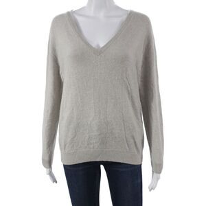 J Crew Women Cashmere V-Neck Pullover Sweater Beige Long Sleeve Size XS